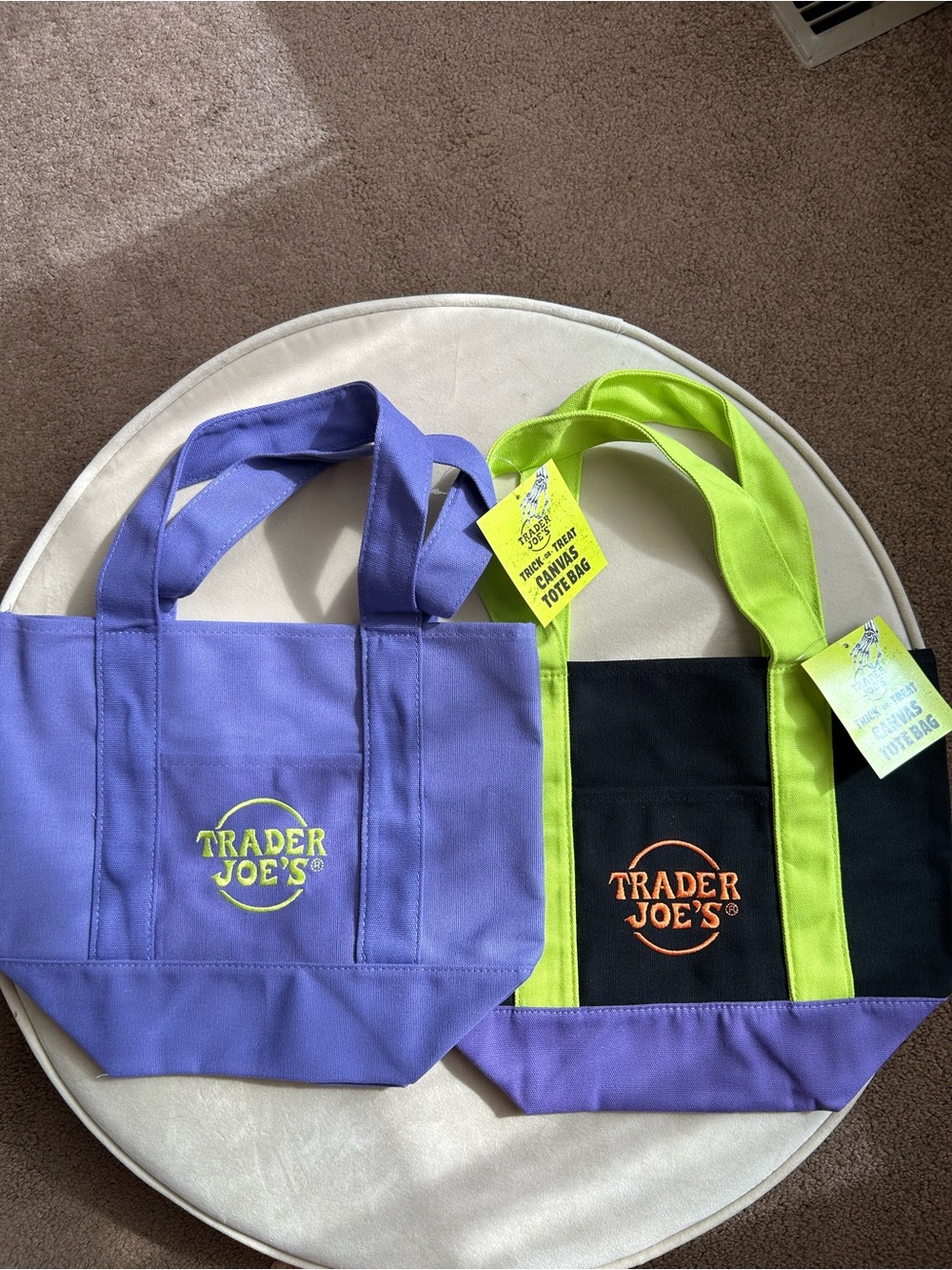 Trader Joe’s Purple and Black Canvas Tote Bags - Set of 2